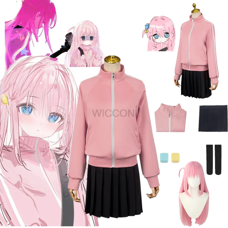 

Gotou Hitori Cosplay Bocchi The Rock Gotou Hitori Cosplay Costume JK Uniform Pink Jacket Skirt Wig Suit party Women Clothes