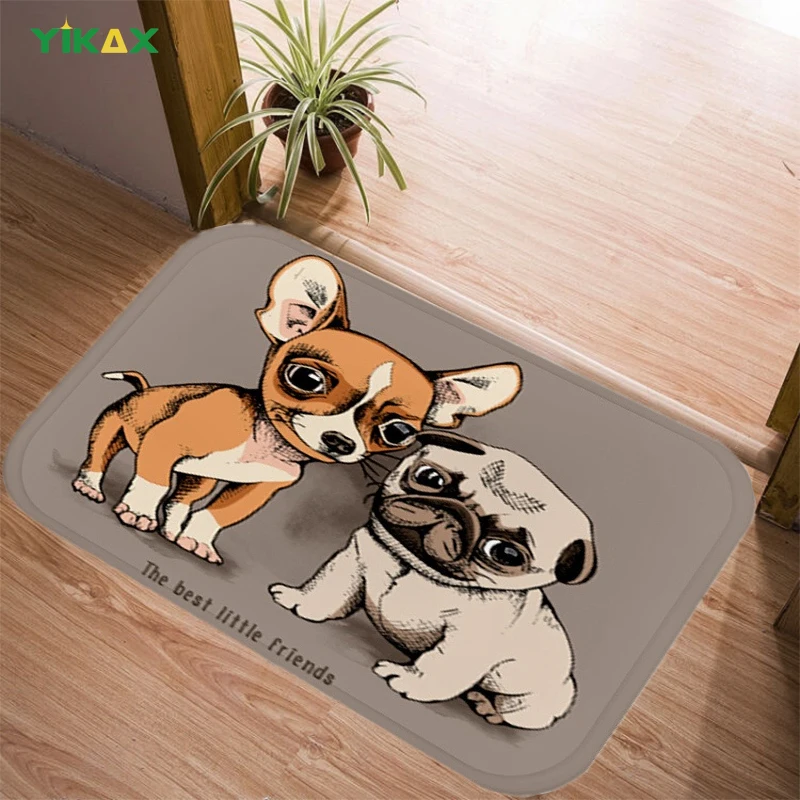 

Cute Dog Pattern Entrance Doormat Area Rug Carpet Kitchen Bath Mat Balcony Floor Non-Slip Bedroom Flannel Modern Home Decoration