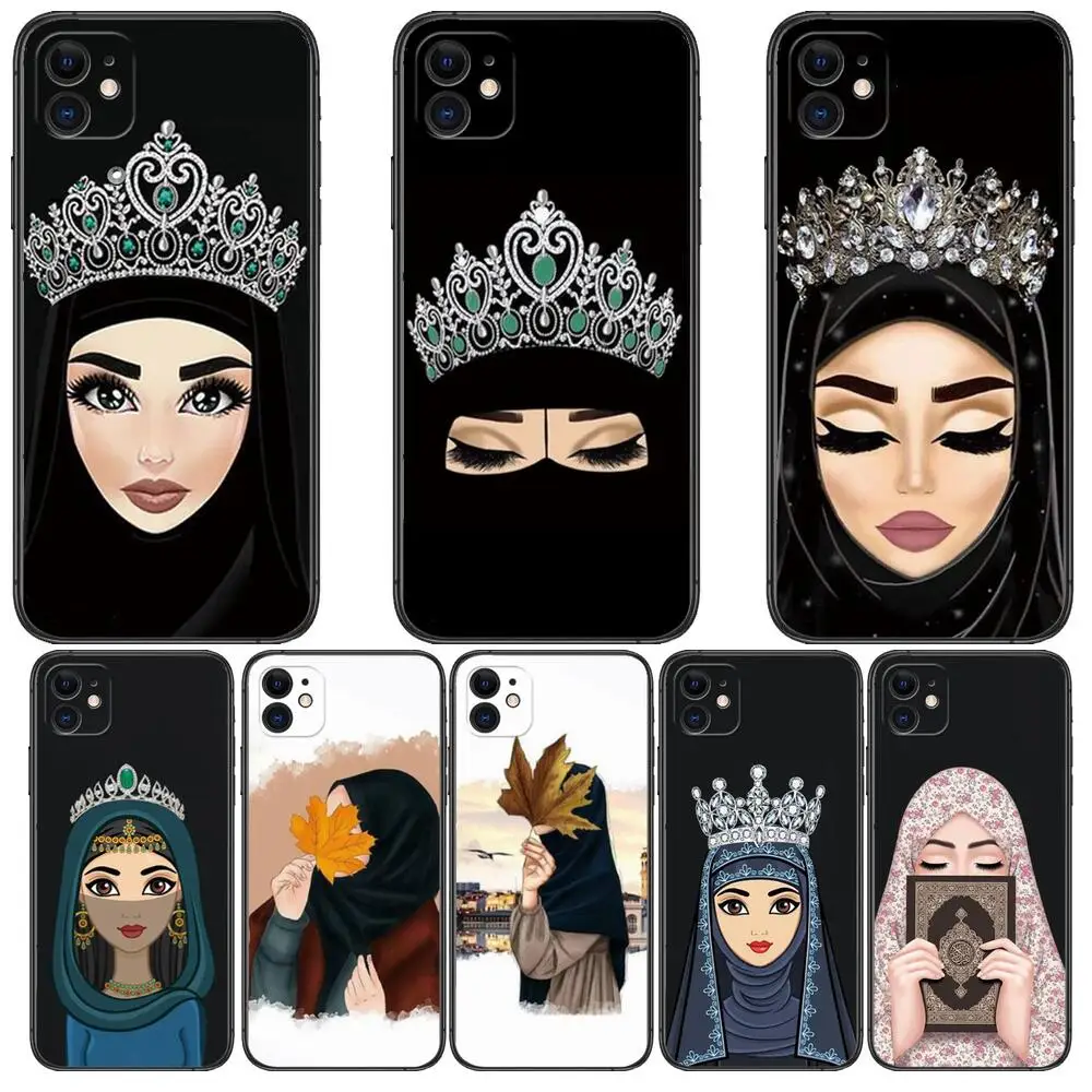 

Luxury Woman Crown Hijab Face Muslim Islamic Girl Eyes Cover Phone Case for Iphone 13 12 11 Pro Max X 6S 7 8 Plus XR XS MAX