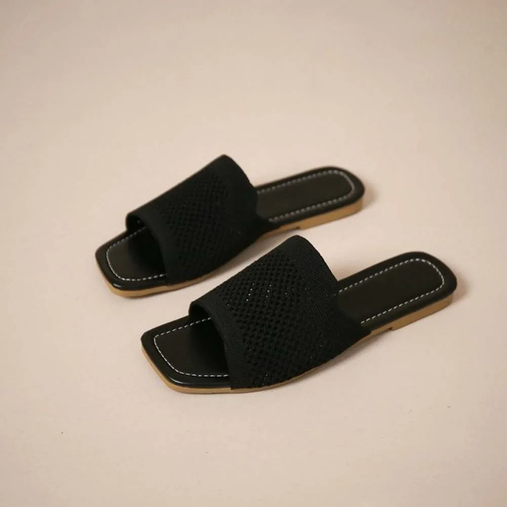 Stylish Knitted Mesh Flat Casual Slippers Breathable Comfortable Sandals For Shopping Dating