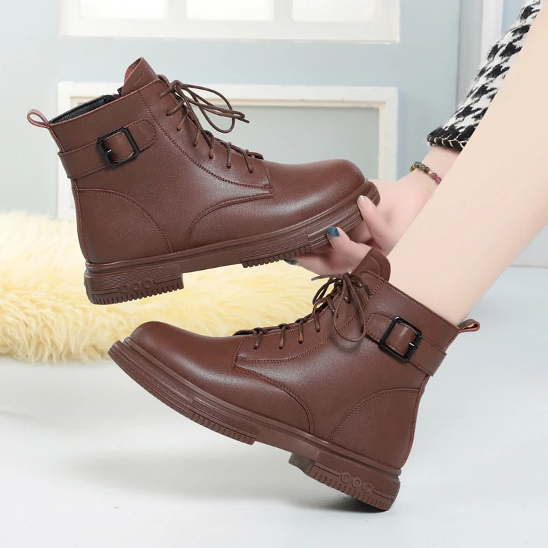 AIYUQI Women's Winter Boots Non-slip 2023 New Genuine Leather Women's Short Boots Large Size Wool Warm Snow Boots For Women