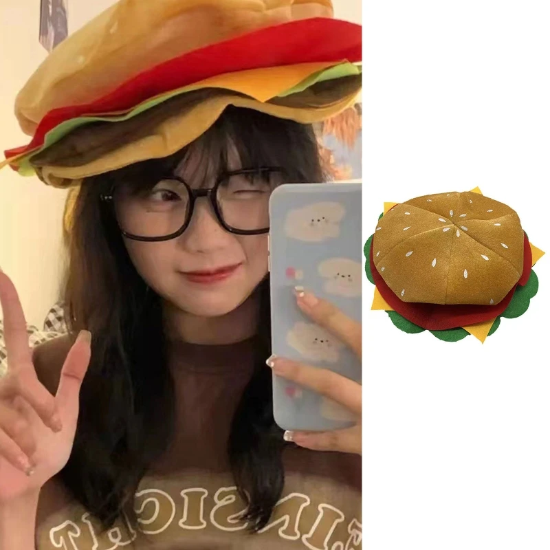

Unique Headgear Cartoon Unique Cheeseburger Shaped Headgear Fast Food Hamburger Cap Photo Prop for Carnival Cosplay