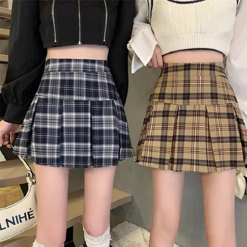 Spring Summer Sexy Mini Skirts Women High Waist Plaid A-lined Skirt Women's Clothing 2023 Korean Fashion Mini Pleated Dresses