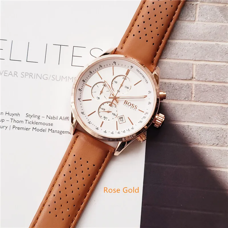 Fashion Hugo Boss Businees Mens Watch Casual Dial Quartz Movement Auto Date Wateproof Wristwatch Belt Strap Colck