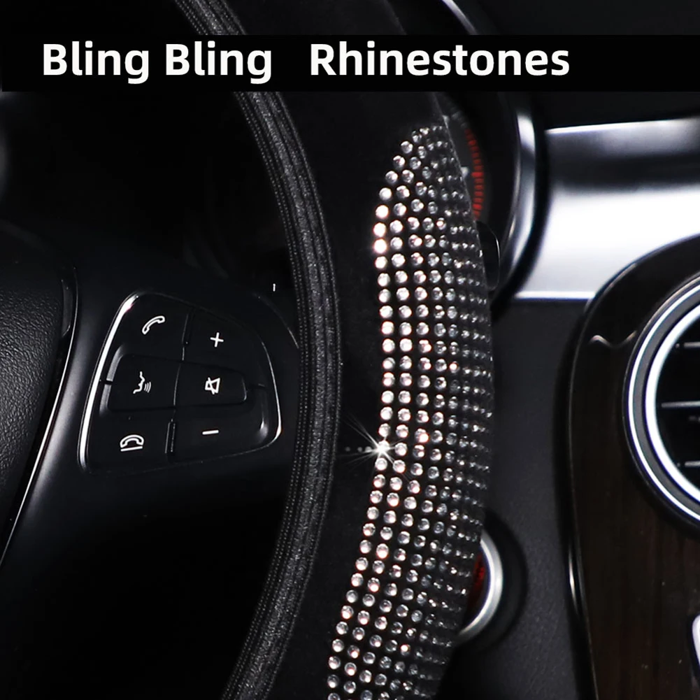 

Universal Bling Diamond Car Steering Wheel Cover 15'' 38cm Elastic Anti Slip Dustproof Decoration Trim Car Accessories