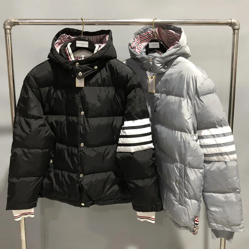 Autumn and Winter New TB Down Padded Jacket Four-pole Red, White and Blue Hooded Removable Cap Thickened Warm Padded Jacket