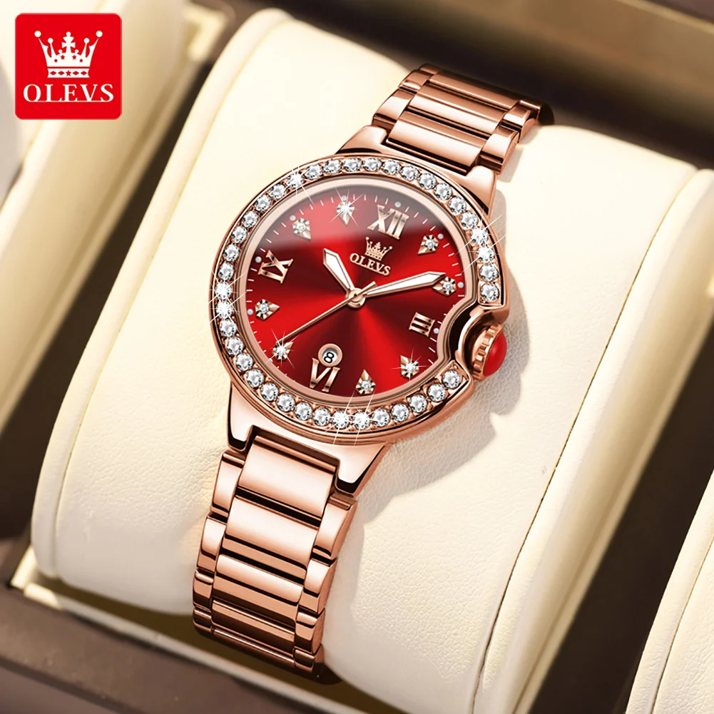 

OLEVS Luxury Fashion Original New Women Watch Waterproof Luminous Ladies Watches Stainless Steel Diamond date Wristwatch Gift