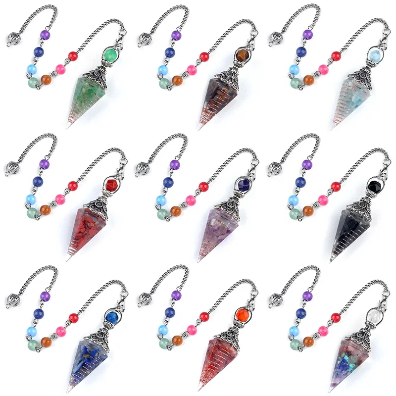 Шестиугольный заостренный хрустальный маятник для гадания Dowsing7 Чакра Цепь Смола