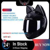 cat helmet full face motorcycle casco moto breathable motocross with removalbe cat ears streamlined helmet for woman man