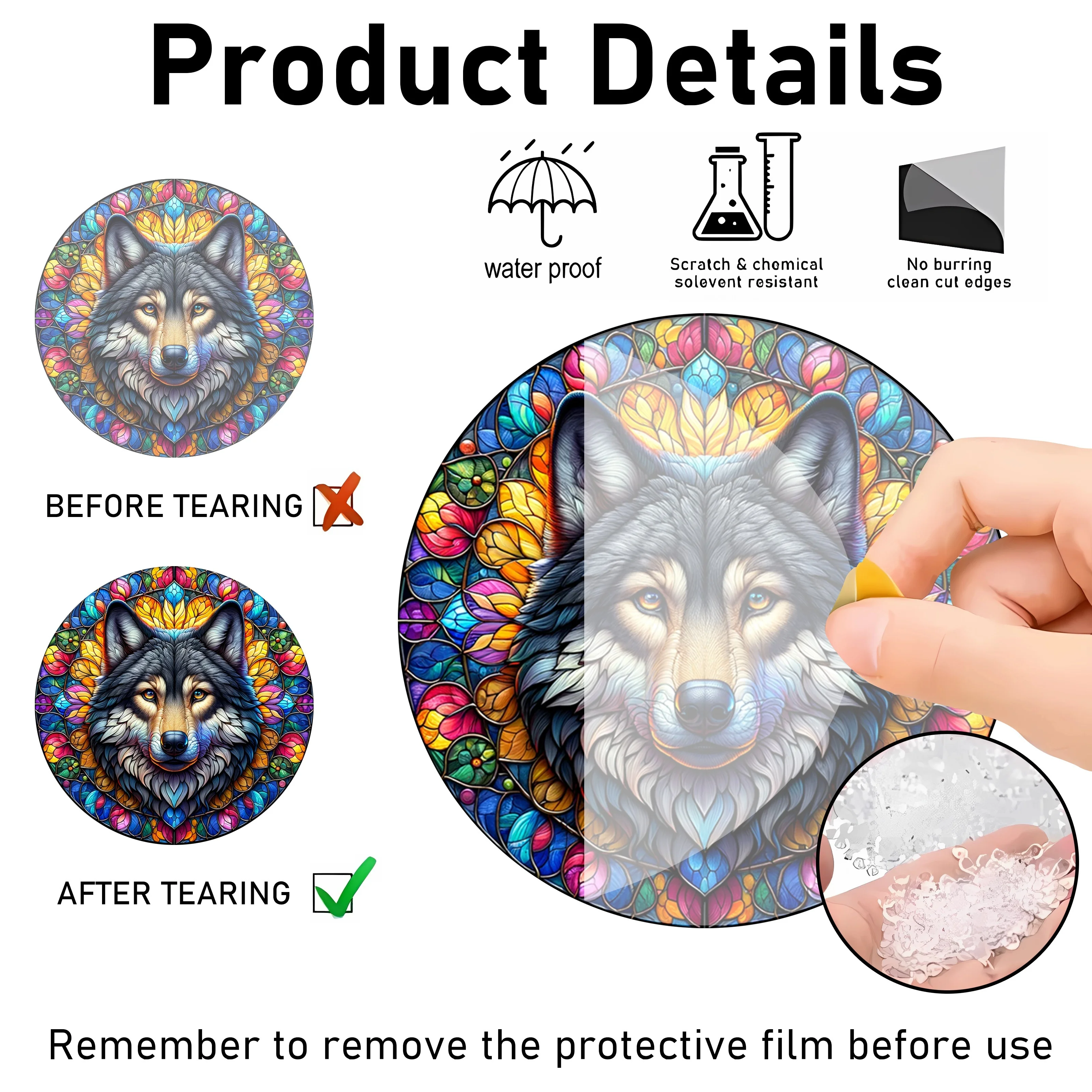 Wolf King Sun Catcher 3D визуально окрашенный акриловый декор для окон творческий дом сад