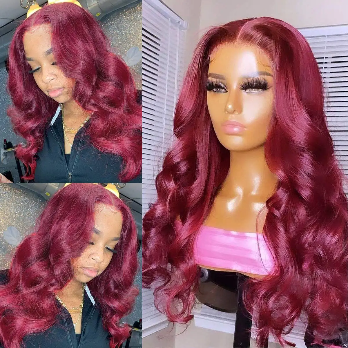 99J Body Wave Lace Front Wig For Woman Human Hair Lace Closure Wig Brazilian Burgundy Straight Lace Front Wigs T Part Lace Wig