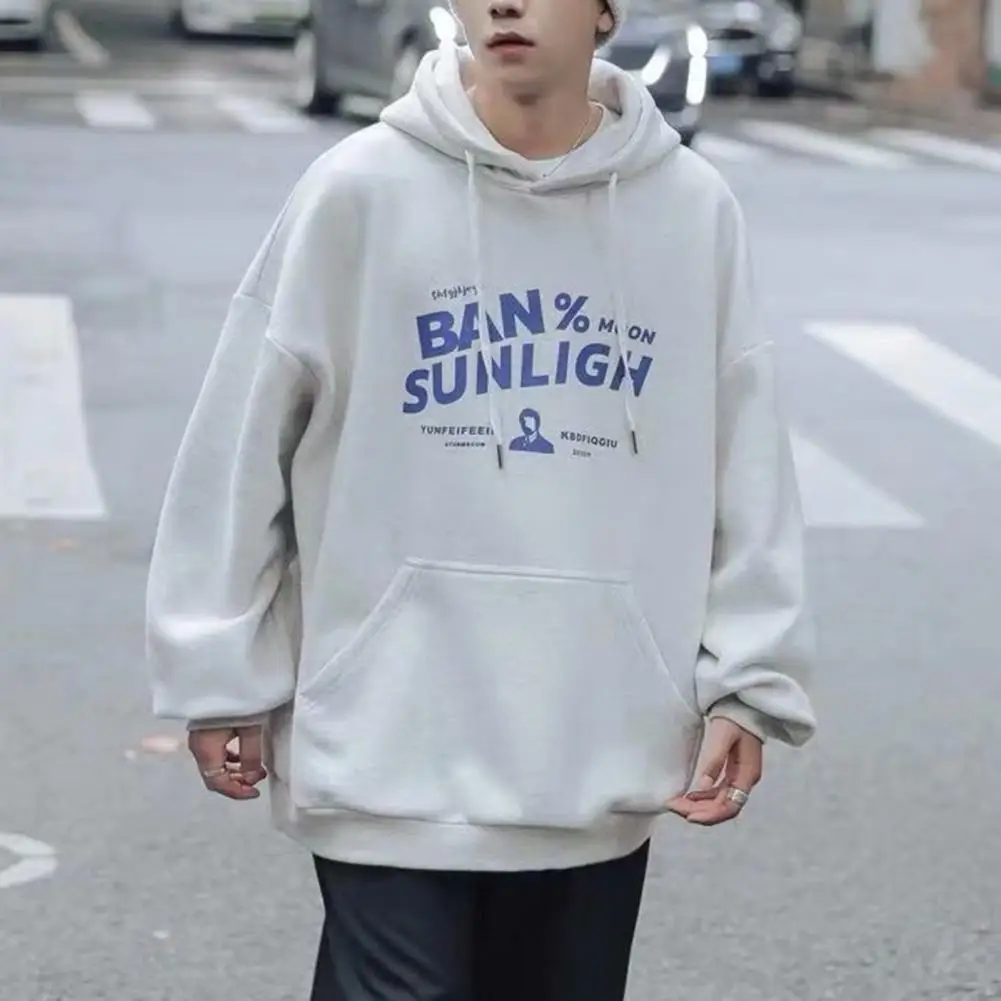 

Trendy Hoodie Outerwear Hip Hop Style Thick Male Hoodie Men Autumn Winter Letter Print Fleece Lining Hooded Sweatshirt