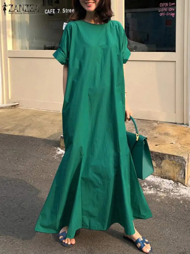 

2023 ZANZEA Elegant Maxi Long Dress Women's Summer Sundress Short Sleeve Ruffle Vestidos Loose Cotton Dresses Casual Robe Femme
