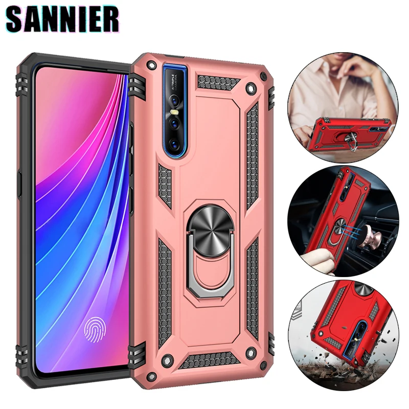 

Shockproof Buffer Phone Case For Vivo V15Pro V15 X27 X23 X21 Car Holder Magnetic Ring Back Cover For Vivo NEX S NEXA Y17 Y15 Y12