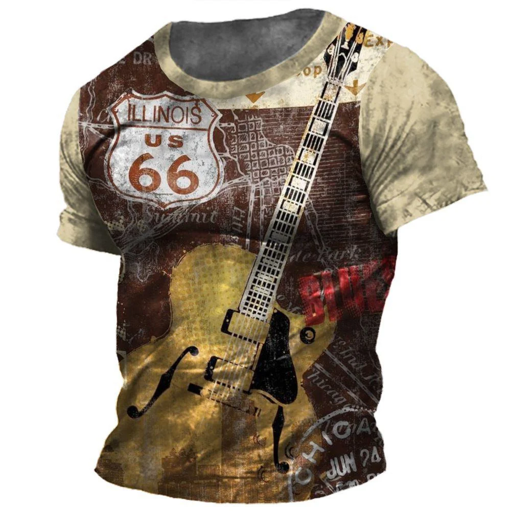 

2023 Men'S T-Shirt Retro Guitar 3d Printing Short Sleeve Summer Fashion Trend Male Tops Daily Loose Casual Clothing Men Clothing