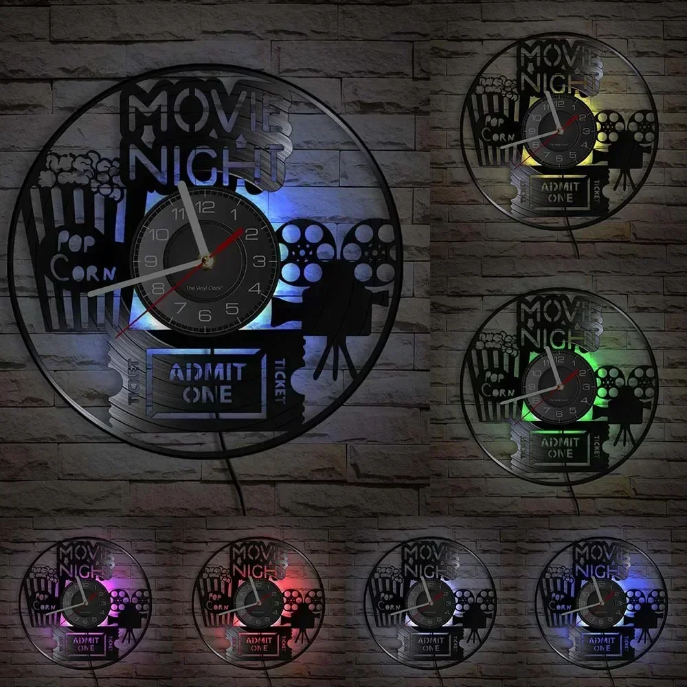 Настенные часы с виниловой пластиной в стиле ночного кинотеатра