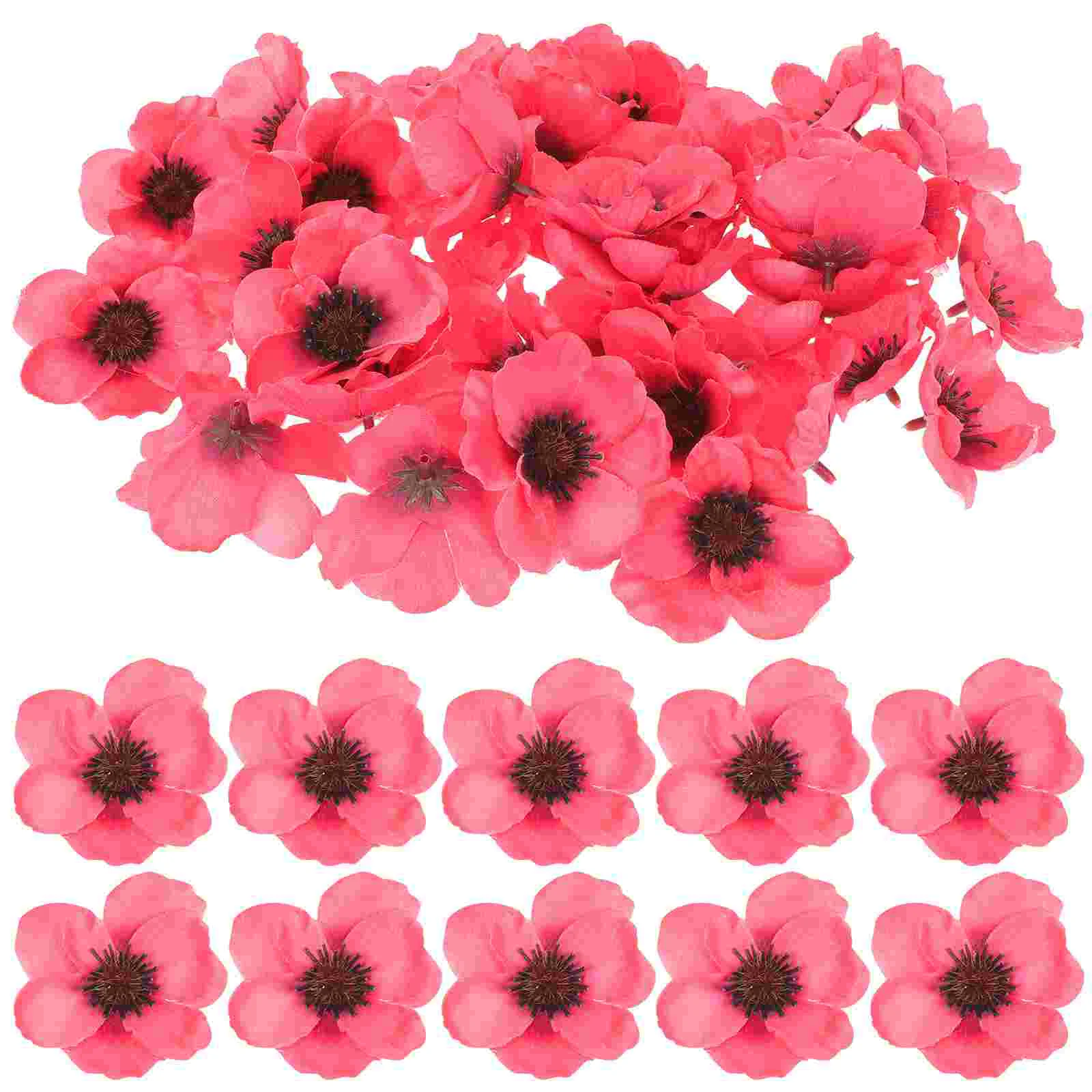 

50 Pcs False Poppies Flower Artificial Wreath Artificial Poppies Head Dress Patches Stemless Poppies Flowers Botanical Decor