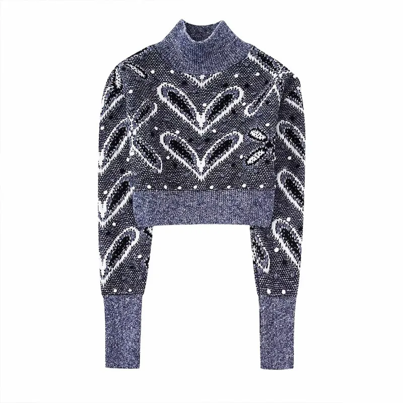 

2022 Autumn And Winter New Women's Ball Decorated Jacquard Knit Sweater Pullover Casual Short Tops 221378