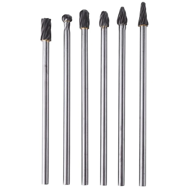 

6Pcs Tungsten Carbide Aluminum Rotary Files Burr Set 6Mm Shank 10Mm Cutting Diameter For Grinder Drill