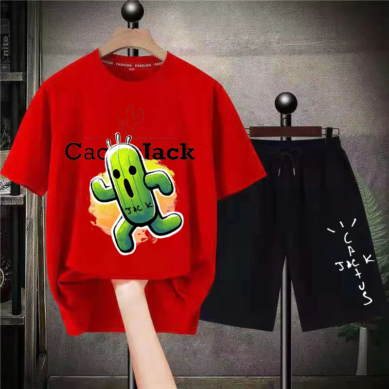 2023 Casual Men's Summer Set Street Trend Cartoon Pattern Oversized Short Sleeve Animation Clothing Cotton T-shirt Shorts Set