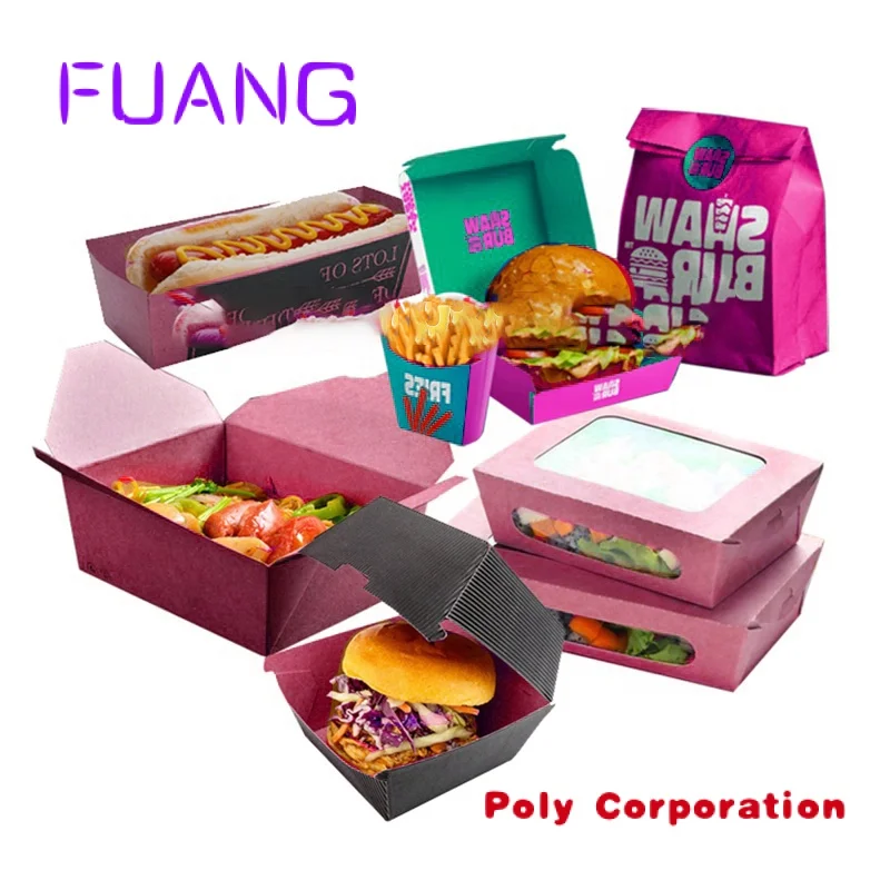 Custom design printed logo disposable mini cardboard kraft fast food lunch fries hot dog hamburger burger packaging paper box