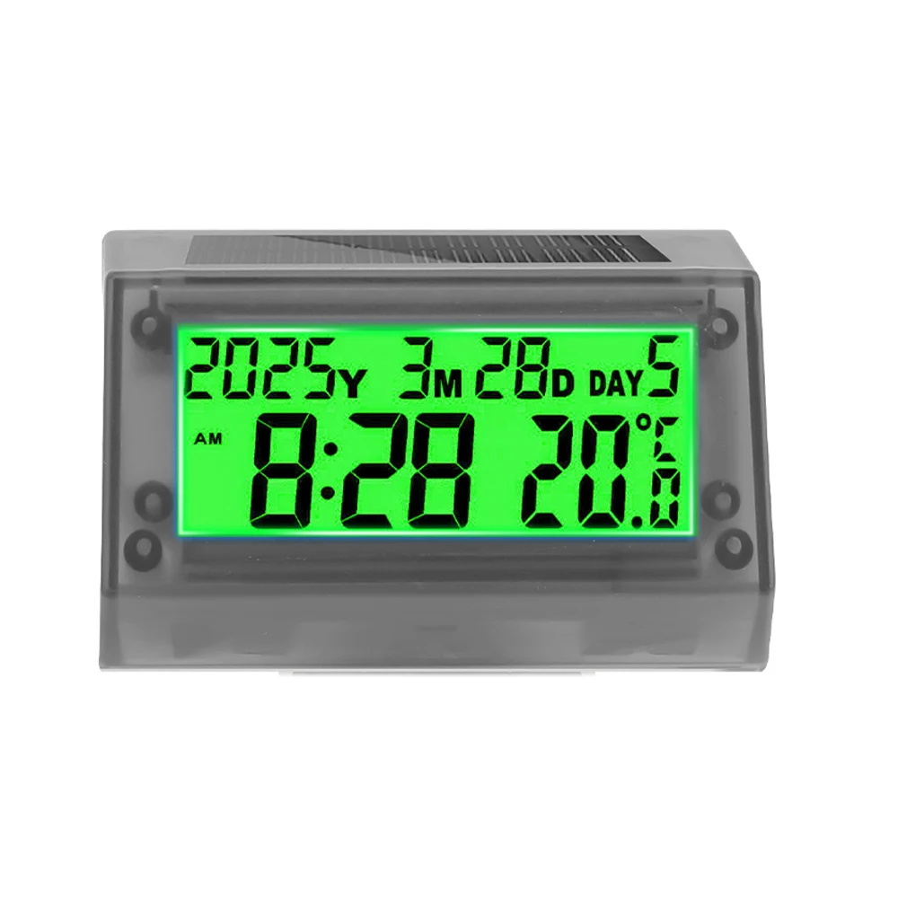 

Цифровые часы на солнечной батарее для автомобиля, дата, неделя, температура, ЖК-дисплей с подсветкой для приборной панели, автомобильные часы, внутренние наклейки для автомобилей