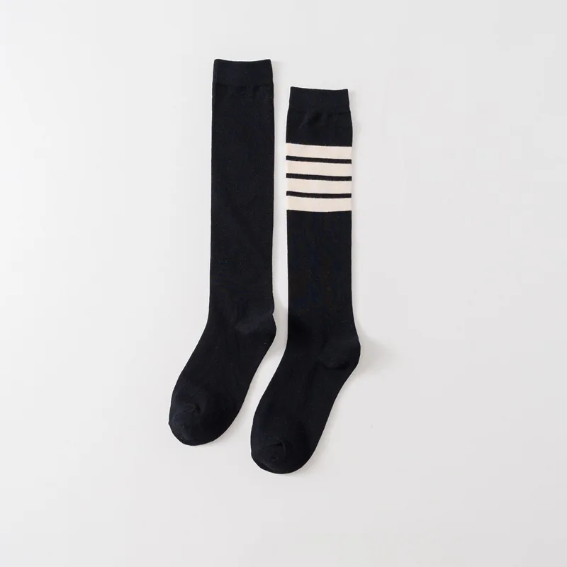 Women Female Cotton Knee High Socks Striped Stockings Black White Casual Sport Long Calf Socks Cute Japanese Style Korea Fashion