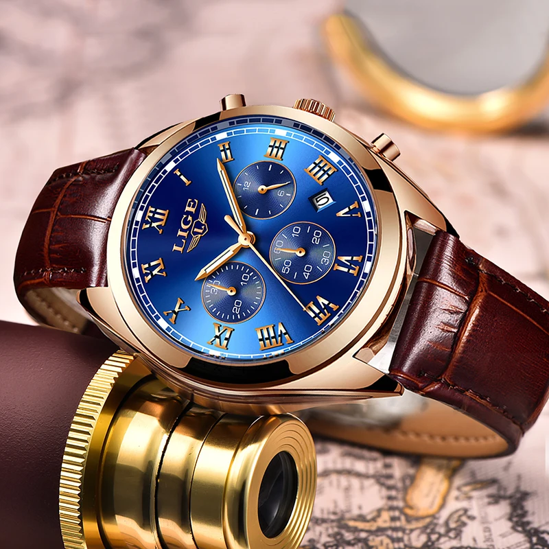 

2022 LIGE blu Watch Top Brand Man Watches with Chronograph Sports Waterproof Clock Man Watches Military Analog Quartz Watch Men