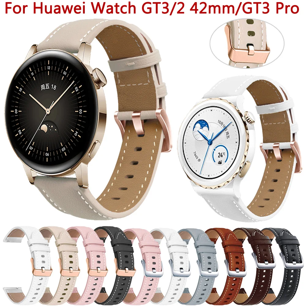 여성용 가죽 시계 밴드, 화웨이 워치 GT 3/2 GT2 42mm GT3 프로 43mm 스트랩, Honor Magic 2 ES 스마트워치 팔찌, 20mm