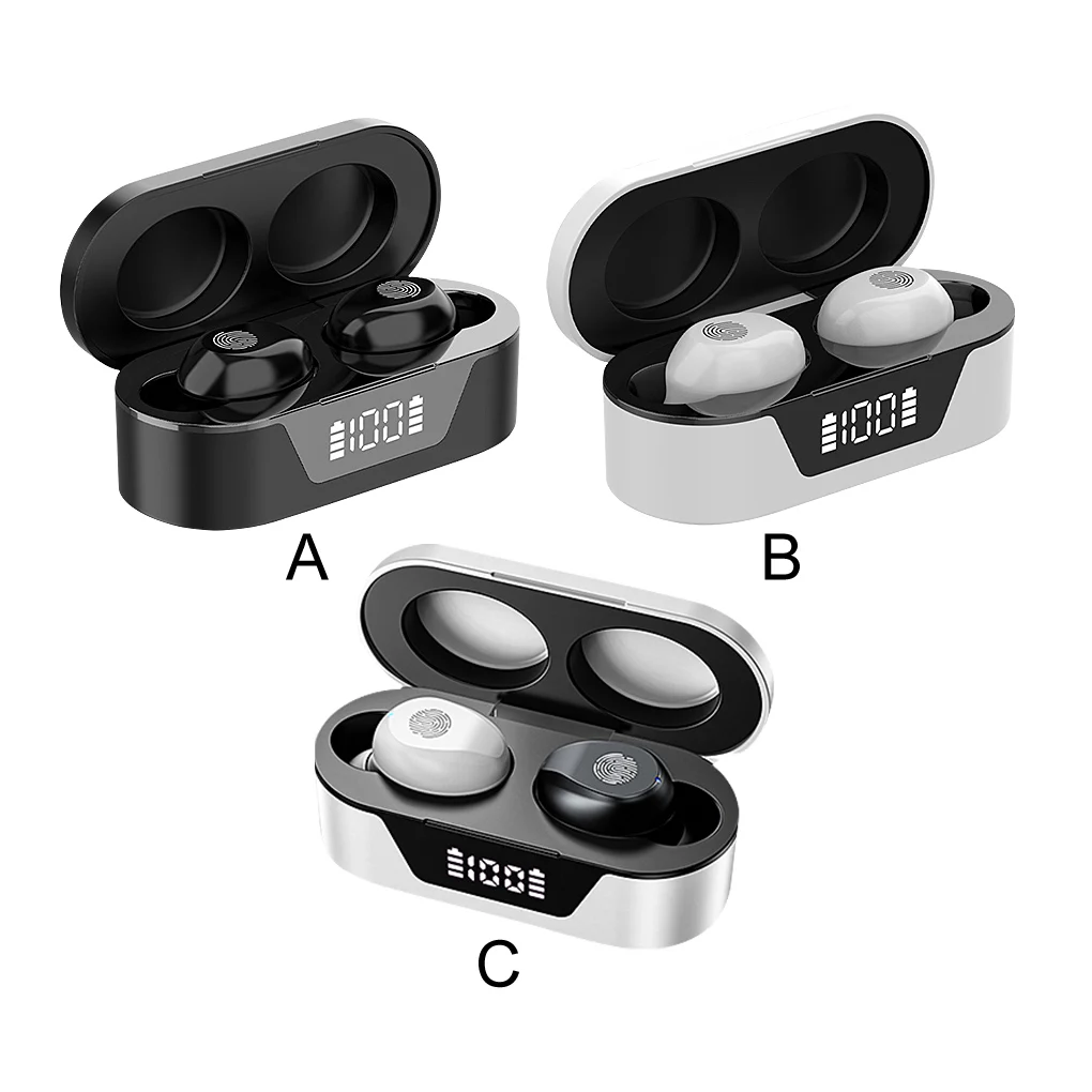 

1 Pair Earbuds Wireless Rechargeable Touching Earphones IPX4 Waterproof Digital Display Headphones Black