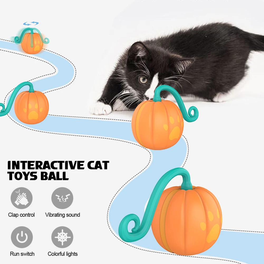 

Pumpkin Shape Cat Smart Rolling Ball Toy with Light Feather Pendant Remote Control Ball USB Charging Cat Interactive Toy