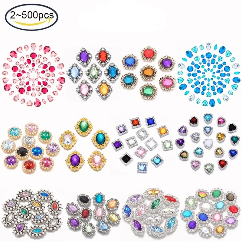 

50-200PC Sew on Horse Eye Faceted Glass Rhinestone Flatback with Brass Findings 4-Hole Bead Charm for Clothing Decoration Clear