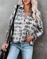 spring and summer new tie dye lapel long sleeve single breasted loose shirt women shirt casual top elegant work wear