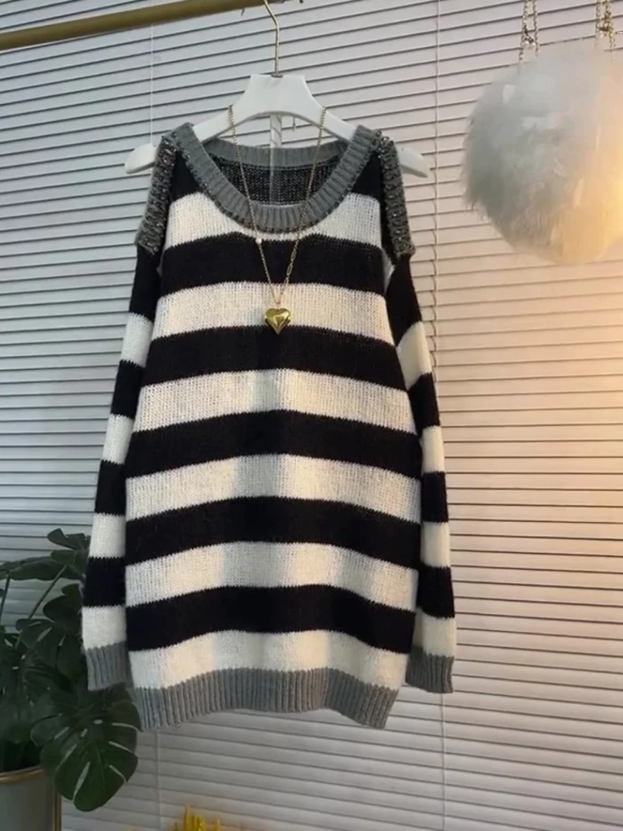 Chubby Girl 0 00 кг-50 кг Очень большой свободный трикотаж в контрастную полоску с