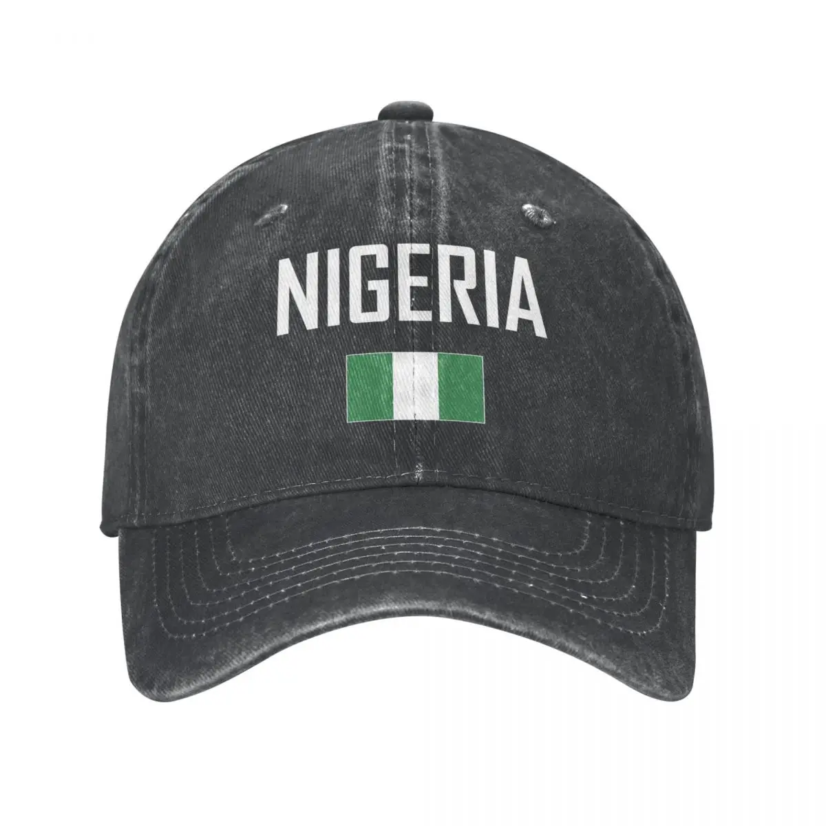 

Men Baseball Cap NIGERIA Flag And Font Charcoal Washed Denim Classic Vintage Cotton Dad Trucker Hat Unisex Adult