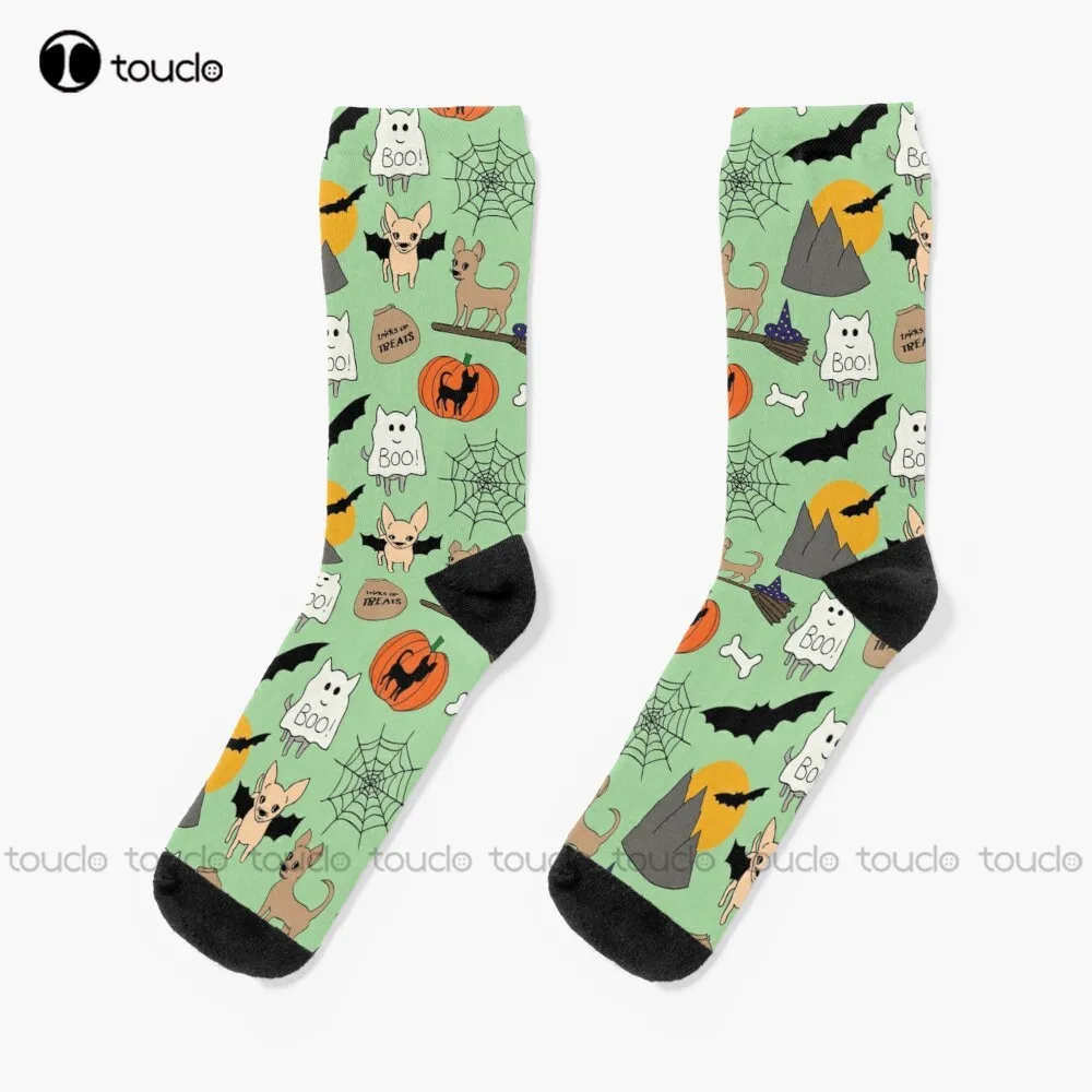 

Хэллоуин Чихуахуа-зеленые носки Хэллоуин носки Скелет 360 ° цифровая печать Удобные Лучшие Спортивные забавные девушки
