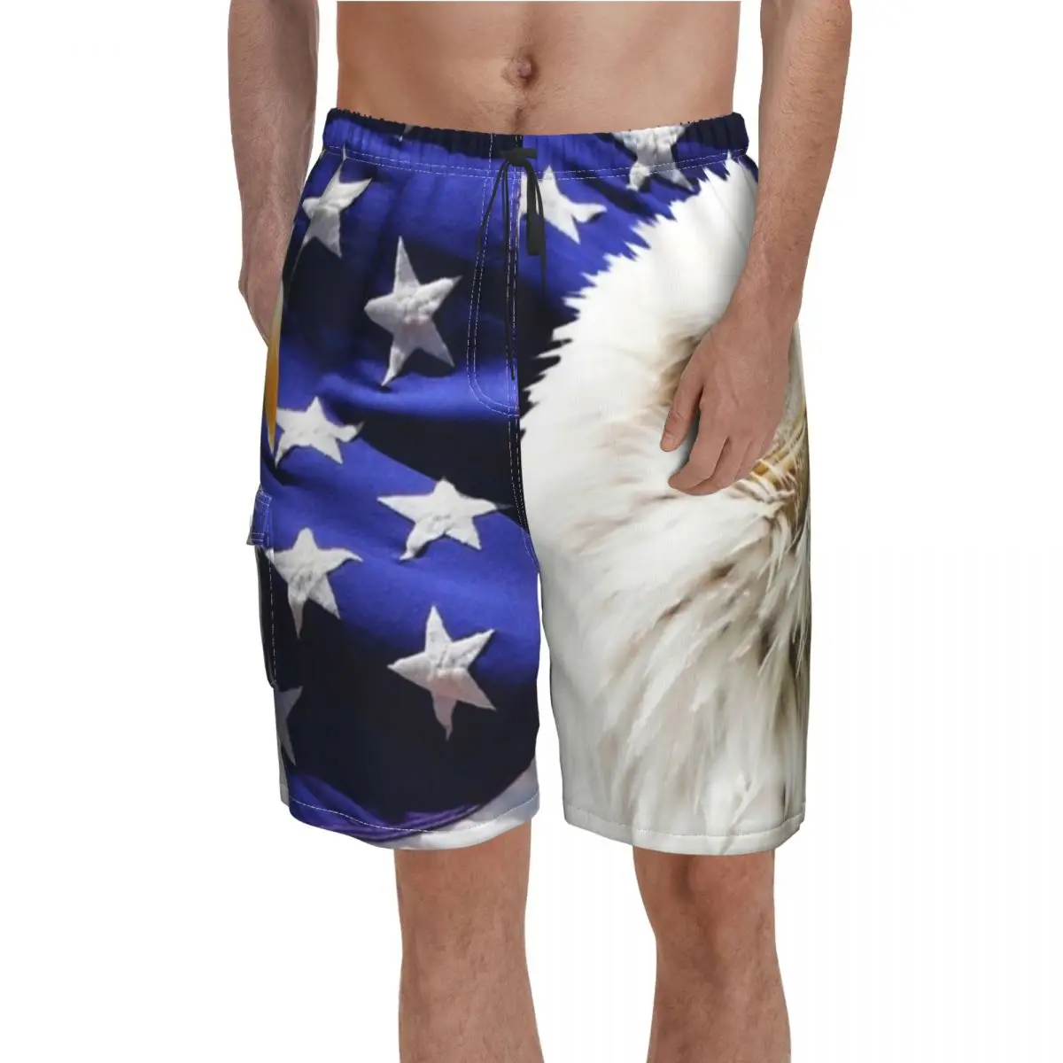 

American Bald Flag Eagle Board Shorts Spirit Star Print National Bird Beach Shorts Trenky Men Comfortable Swimming Trunks