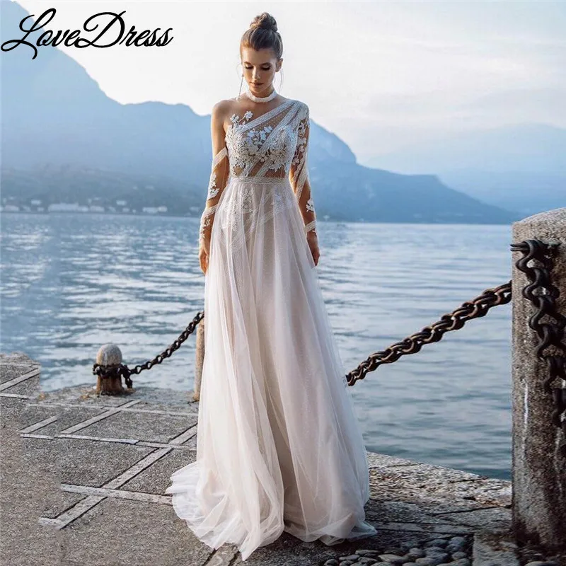 Свадебные платья в стиле бохо с длинным рукавом 2024 белыми точками и кружевной