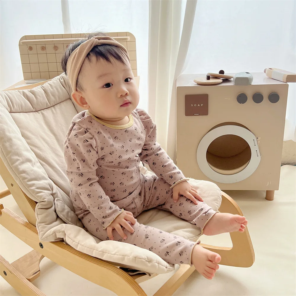 

LZH 2022 New Autumn Spring Baby Girl Clothes Floral Tops And Pants Kids Sweet Long Sleeves Suits Home Clothing Two Pieces 0-24M