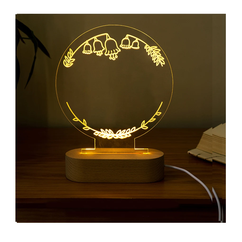 

Night Light Acrylic USB Charging Tables Nightlight Bedside Nightstand Household Items Engraved Pattern Holiday Gifts