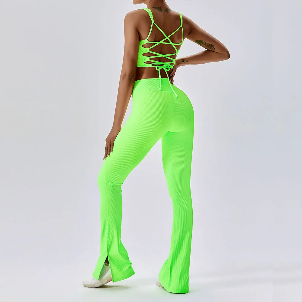 

Women Sports Yoga Pilates Fitness High Elastic Slim Fit Bras Tank Flared Trousers Sets Gril Streetwear Fashion Pants Tracksuits