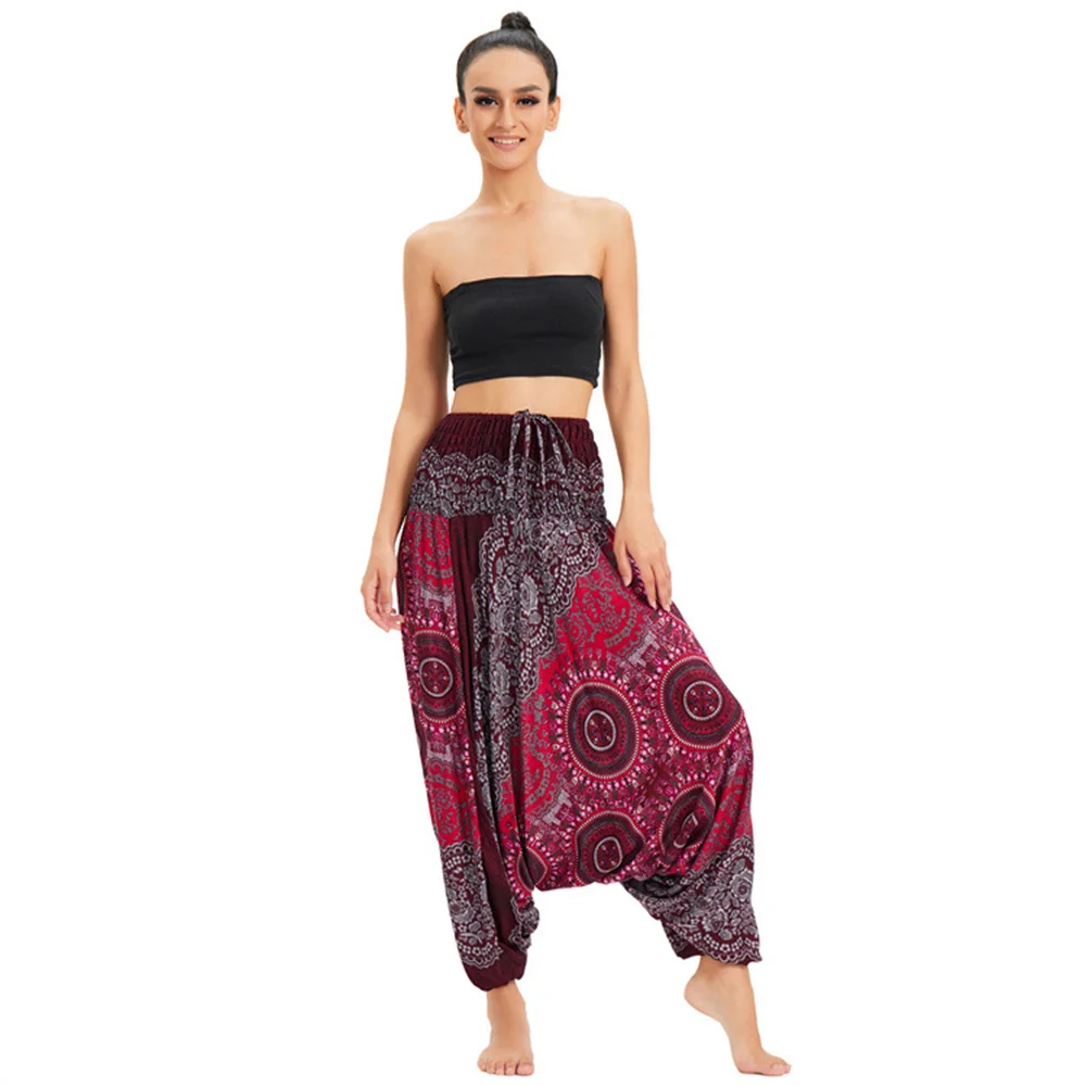 Women Bohemian Floral Print Long Pants 2022 Elastic High Waist Vintage Harem Pant Boho Loose Beach Trousers Fashion Clothes