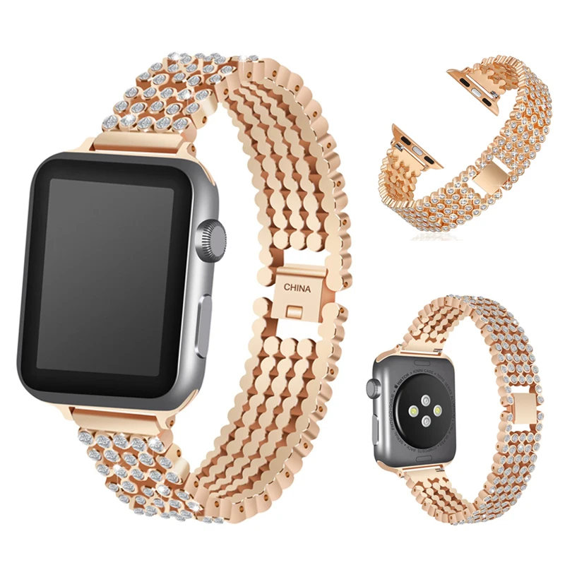 

Diamond Rhinestone Bling Strap For Apple Watch Band 38-42mm Stainless Steel Metal Bracelet For iWatch 5 6 SE 40-44mm, Fhx-bd14