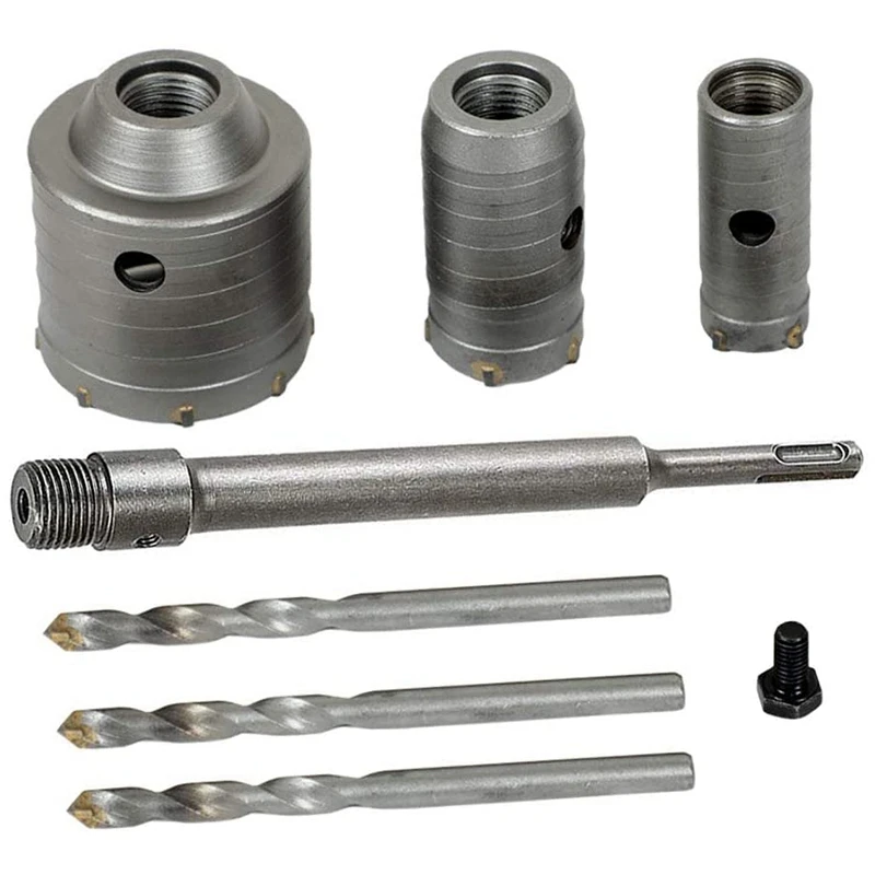 

Concrete Hole Saw Kits SDS Plus Shank Wall Hole Cutter Cement Drill Bit Sets(30, 40, 60Mm), With 220Mm Connecting Rods