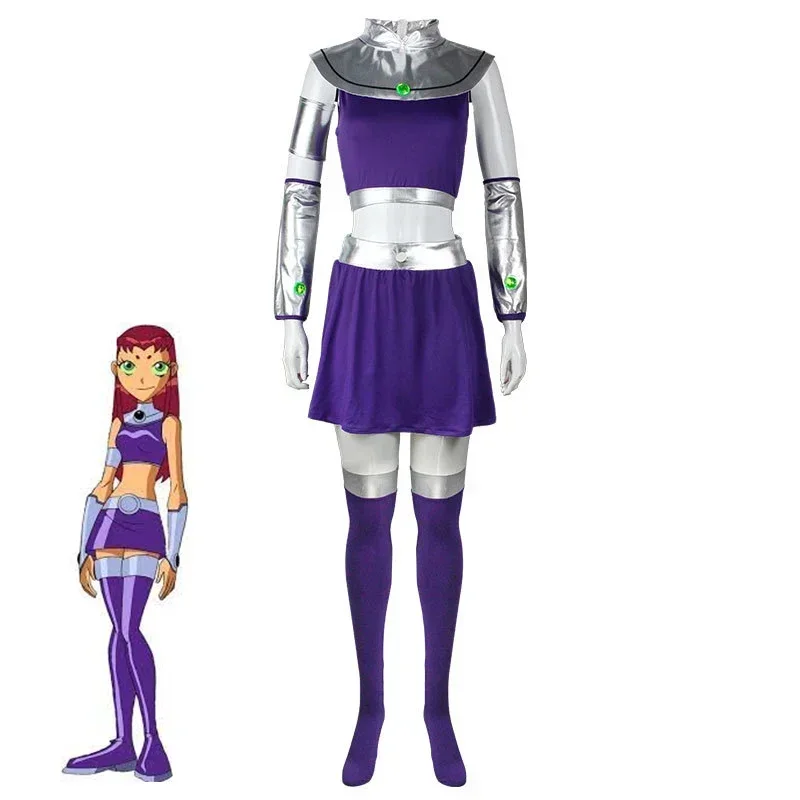 Женский костюм супергероя Starfire для подростков Titans принцессы Корианда фиолетовый