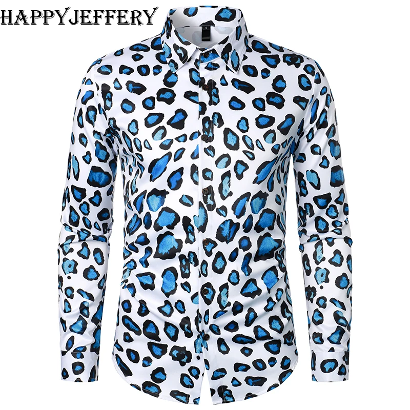 

2023 Happyjeffery Men's Leopord Dress Shirts Long Sleeve Tops Men Male Business Casual Fashion Man Prom Party Shirt US Size LS19