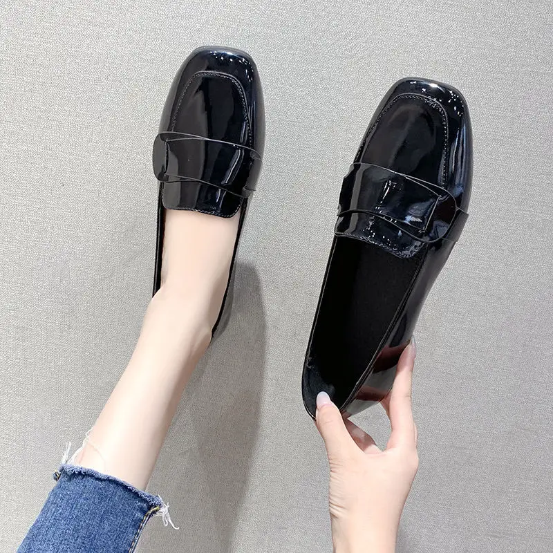 Fashion Solid Black Oxford Shoes Woman Work Leather Wedge Flats Female Casual  Spring Shoes Women's kitchen Non-slip Loafers