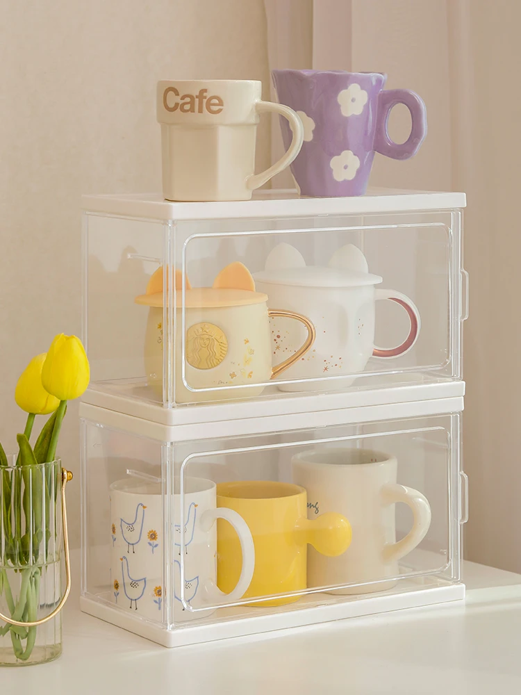 

Dust-proof Tea Cup Storage Box Glass Cup Holder Mug Storage Tray Desk Kitchen Organizer Supplies Living Room Cup Storage Rack