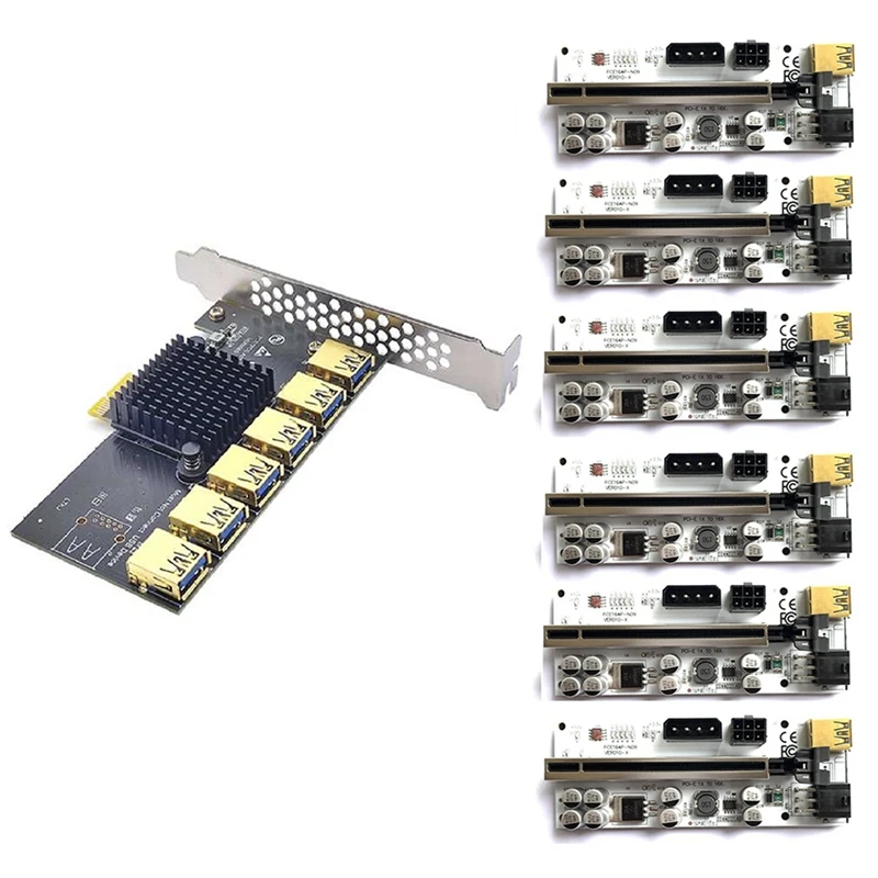 PCIE 1X to 6 PCIE Graphics Card Expansion Card USB 3.0 Adapter Card Interface Motherboard with VER010-X Extension Cable
