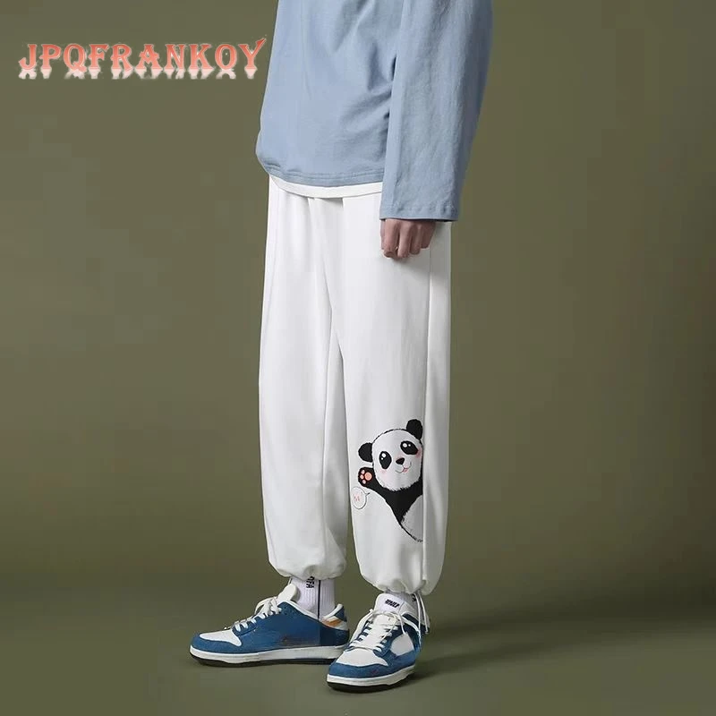 

[JPQF] Cute Panda Pants Female 2022 Spring and Autumn New Korean Sports Pants Loose Straight Pants Anime Cargo Pants Women